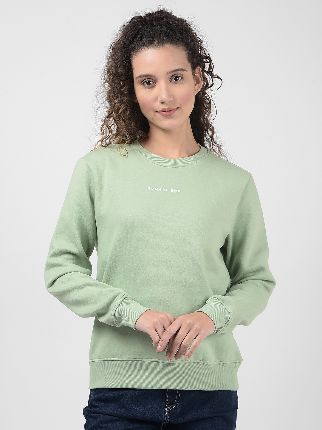 Numero Uno Women Mint Green Crew Neck Sweatshirt
